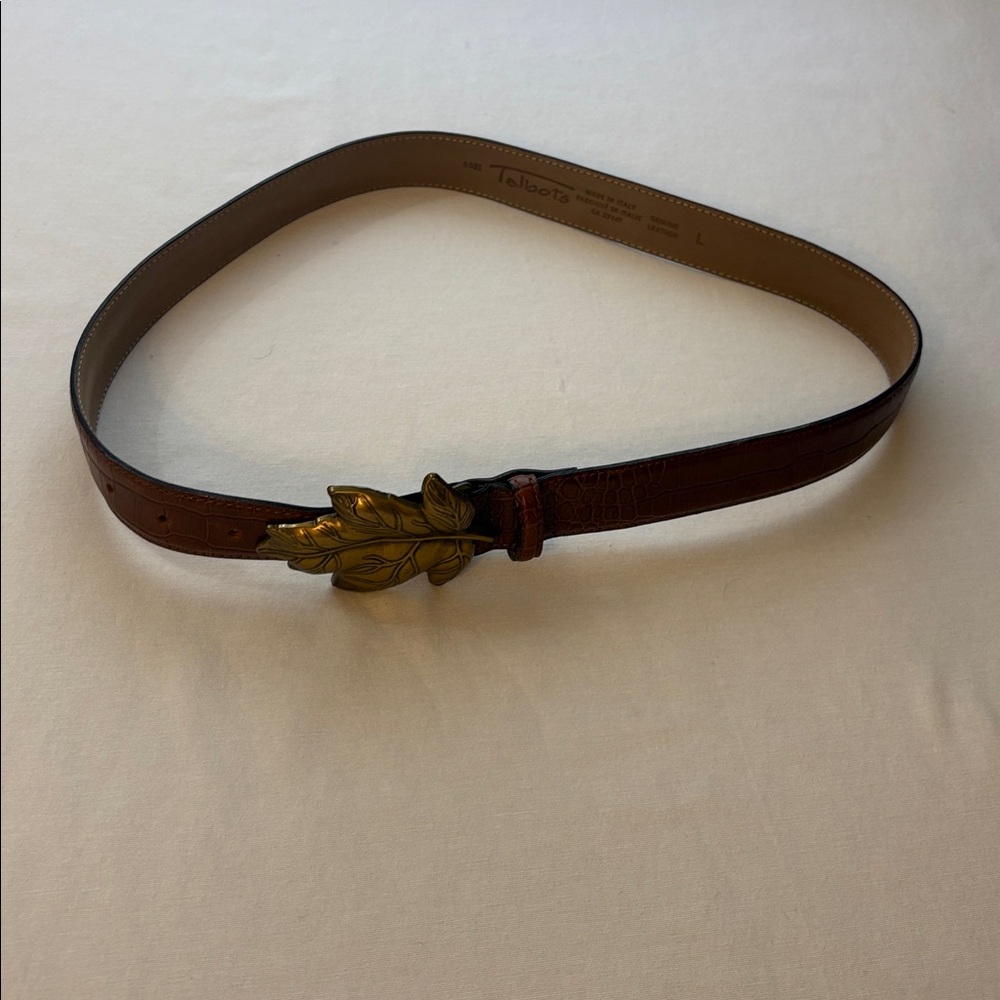 Talbots Brown Leather Belt with Gold Leaf Accent - large - Picture 2 of 7